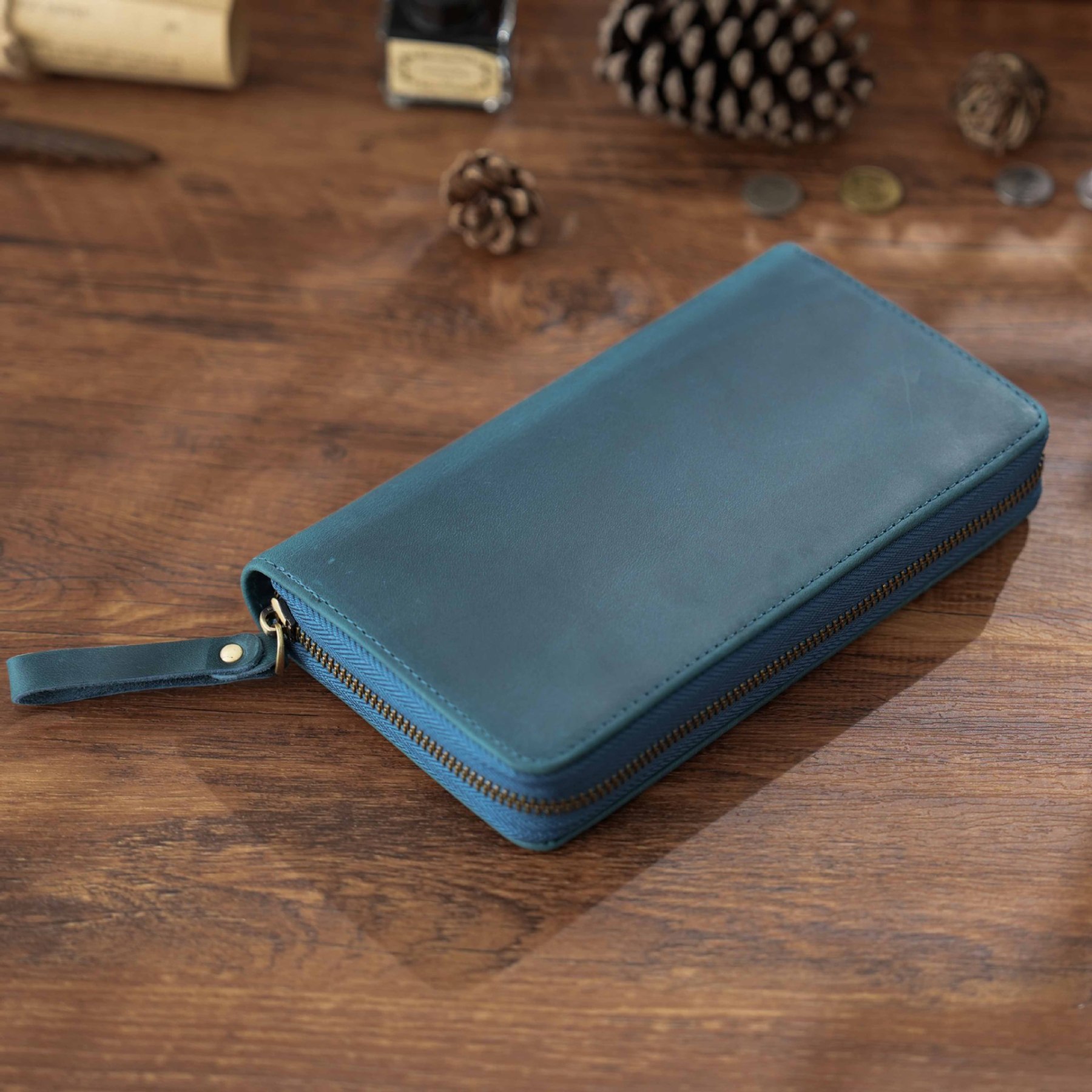 Weeks対応 ファスナー 革カバー 3本差し 多機能 ペンケース