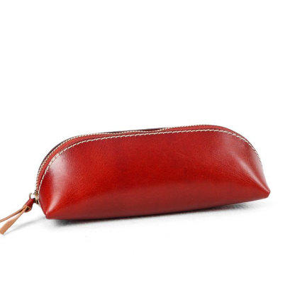 植物鞣し革 三角ペンケース ファスナー筆箱