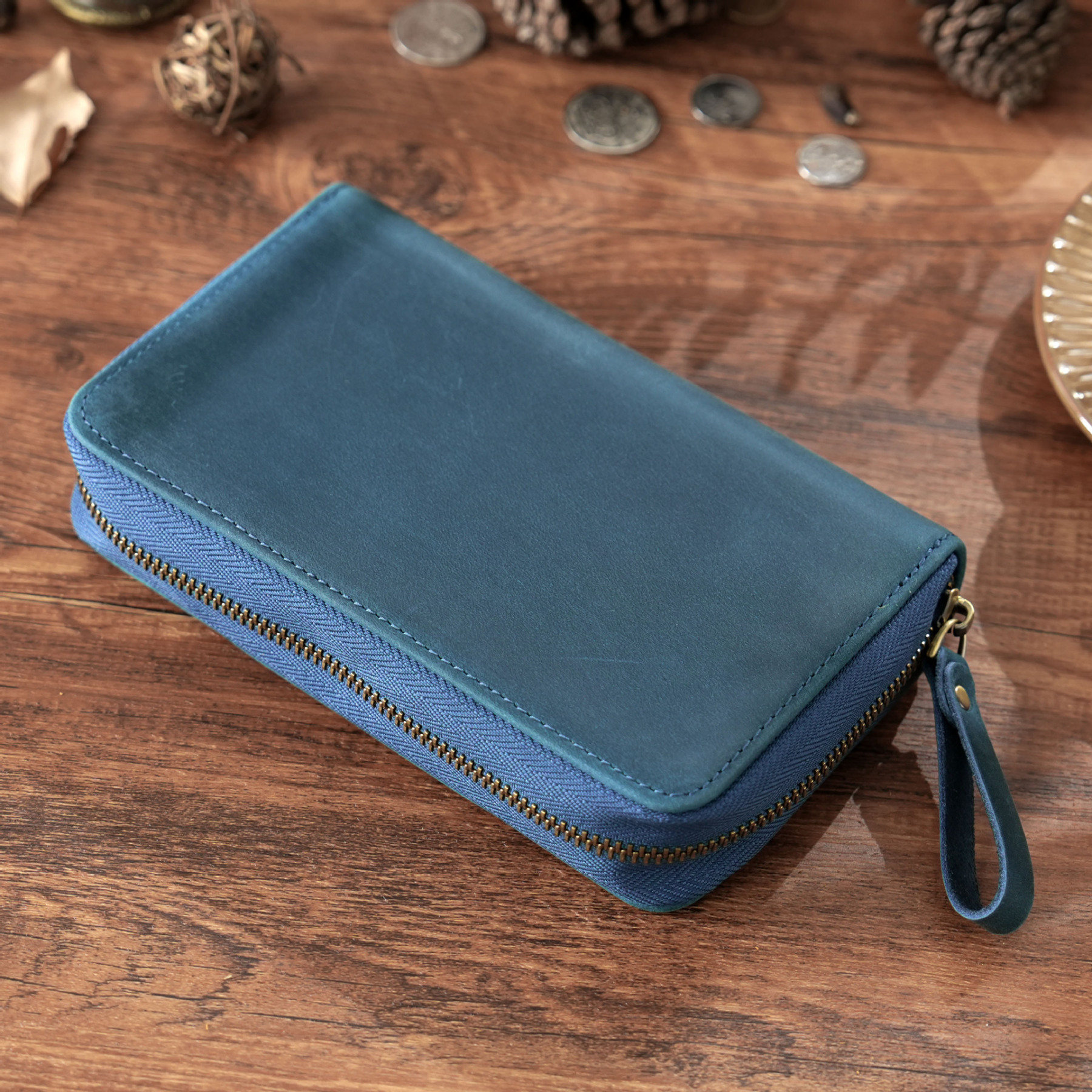 革 ペンケース 10本入れ 高級万年筆対応 ファスナー筆箱