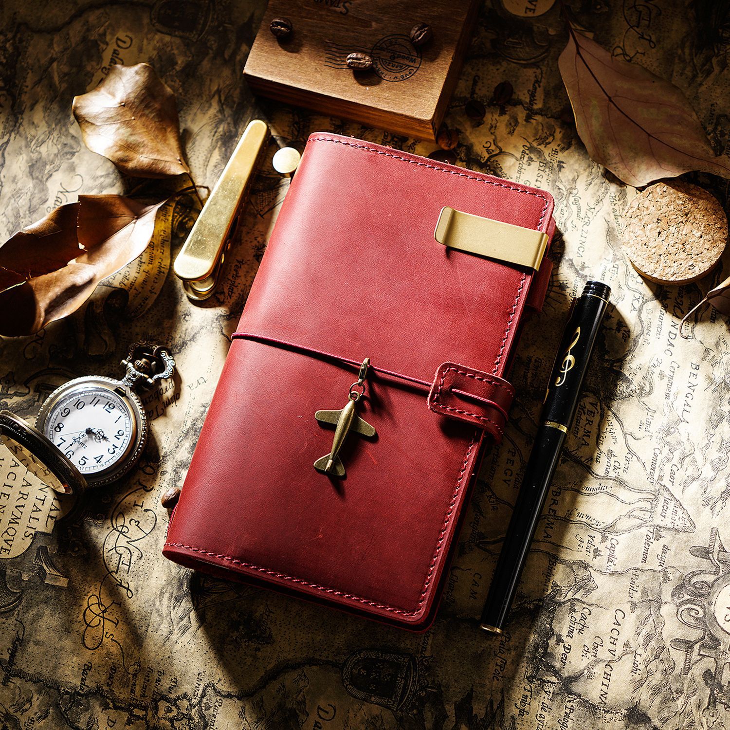 ポケットサイズ 大容量収納 システム手帳 革カバー ノート