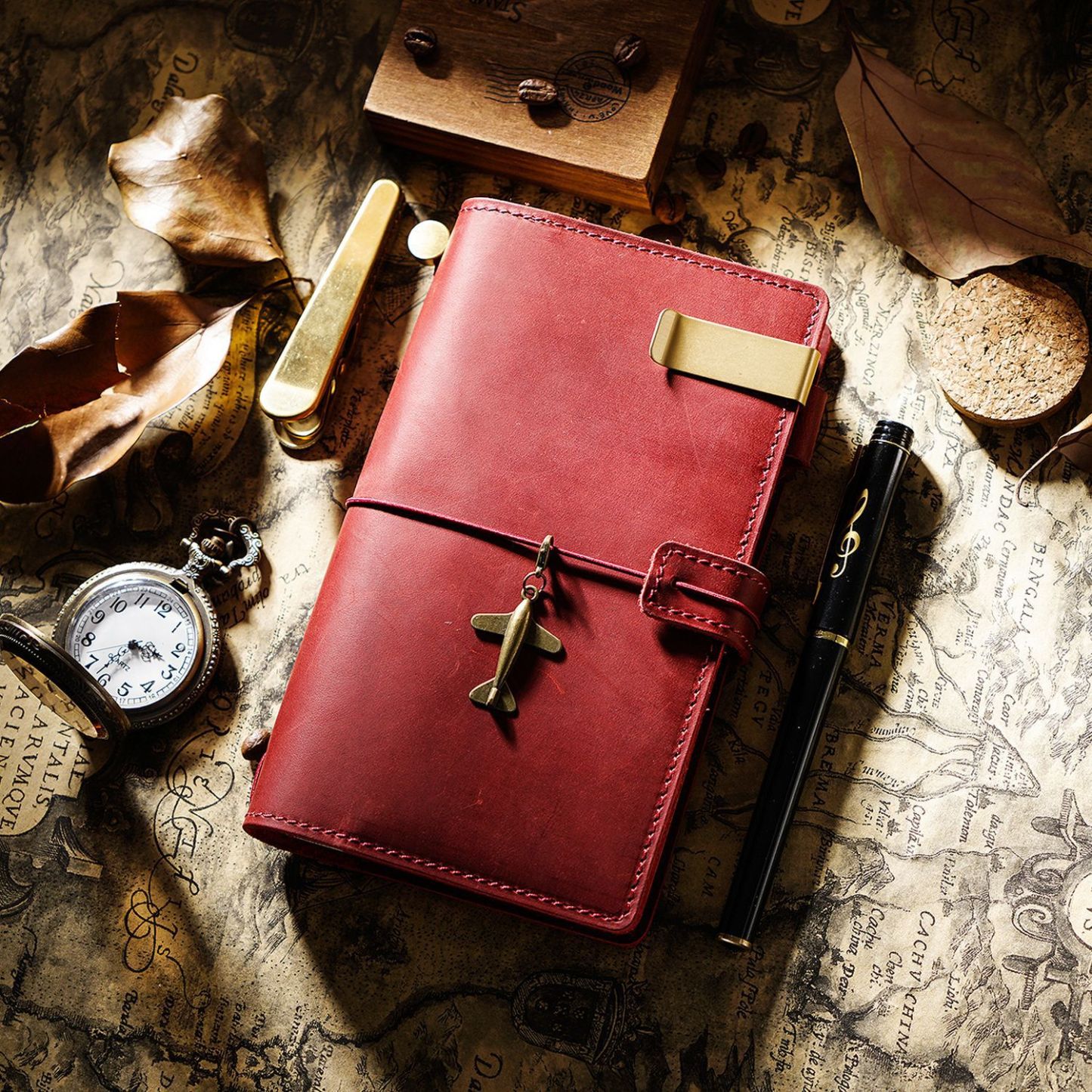 ポケットサイズ 大容量収納 システム手帳 革カバー ノート