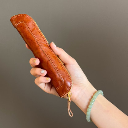 植物鞣し革 スリム ペンケース ファスナー 筆箱