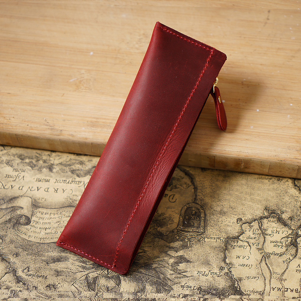 小さくてスリム 革 ペンケース ファスナー筆箱