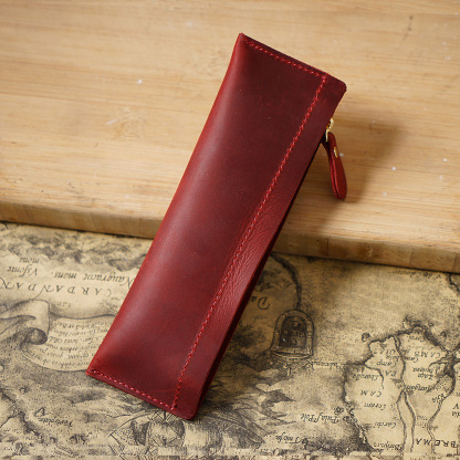 小さくてスリム 革 ペンケース ファスナー筆箱