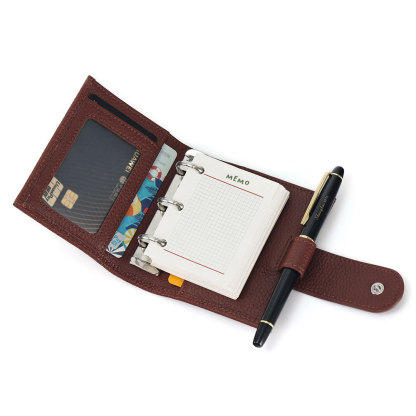 A9 3穴 バインダー 財布式 メモ帳 革カバー ノート