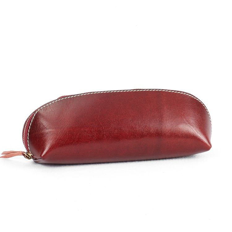 植物鞣し革 三角ペンケース ファスナー筆箱