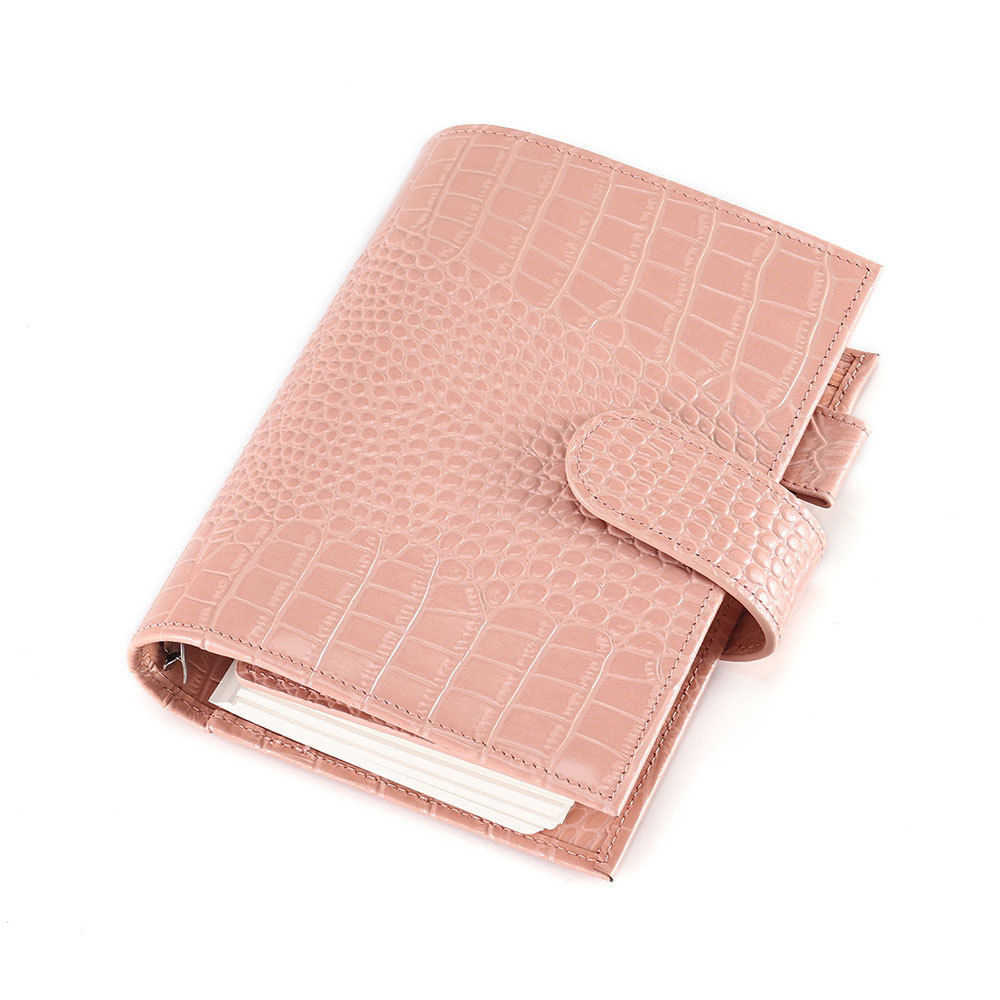 A6 Personal 財布式 6穴 バインダー 大容量収納 ワニ革柄 革カバー ノート