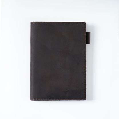 A6 水牛革 シンプル ノート カバー しおり ペンホルダー カードホルダー付き