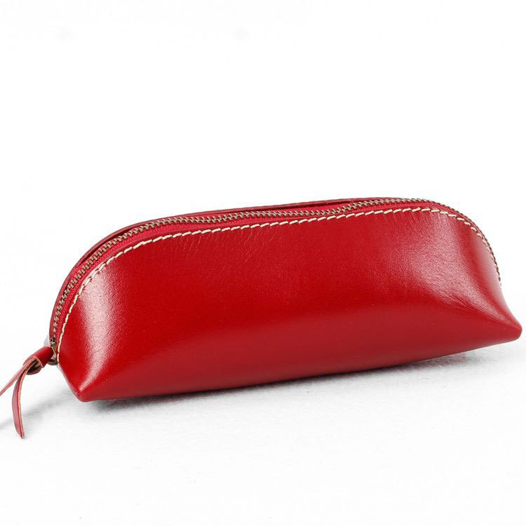 植物鞣し革 三角ペンケース 大容量 ファスナー筆箱