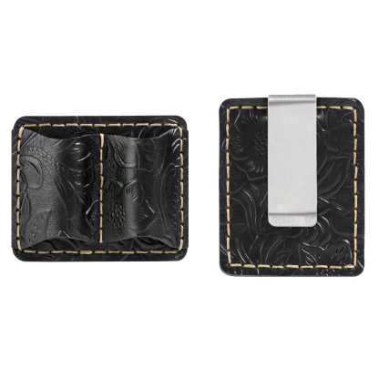 2本差し 唐草模様 革 手帳 ペンホルダー