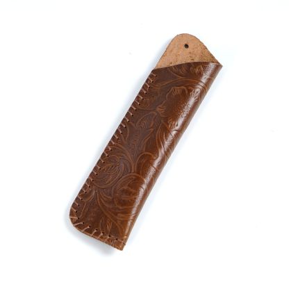 革 ペンホルダー 2本差し 唐草模様 ペンケース