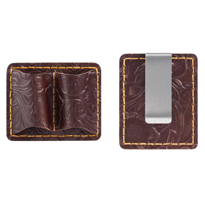 2本差し 唐草模様 革 手帳 ペンホルダー