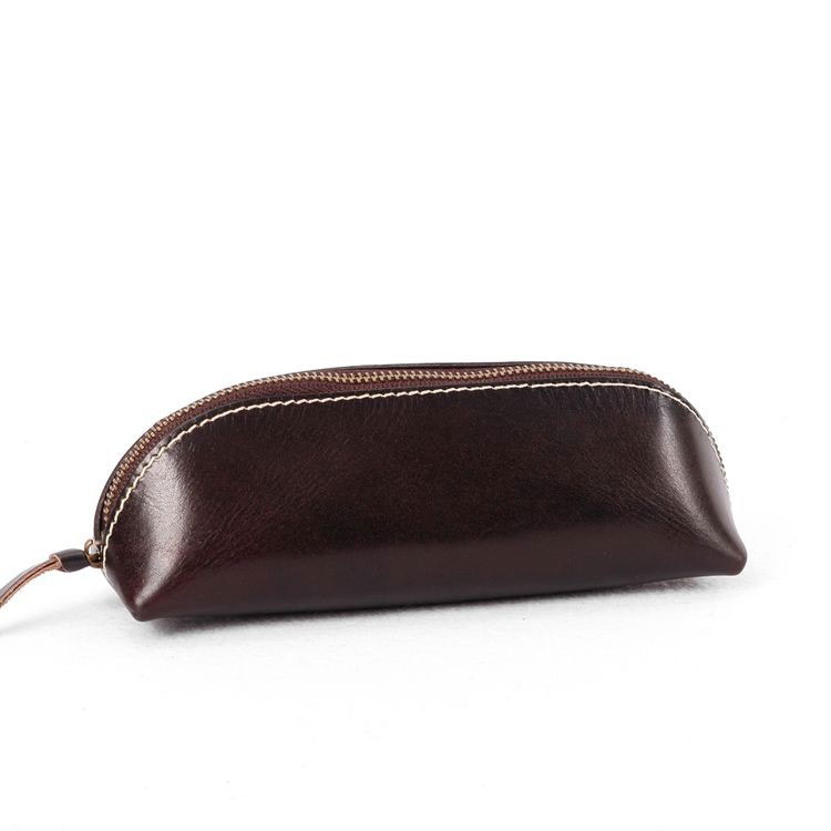 植物鞣し革 三角ペンケース 大容量 ファスナー筆箱