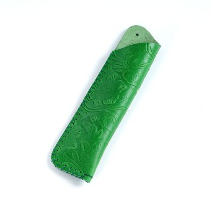 革 ペンホルダー 2本差し 唐草模様 ペンケース