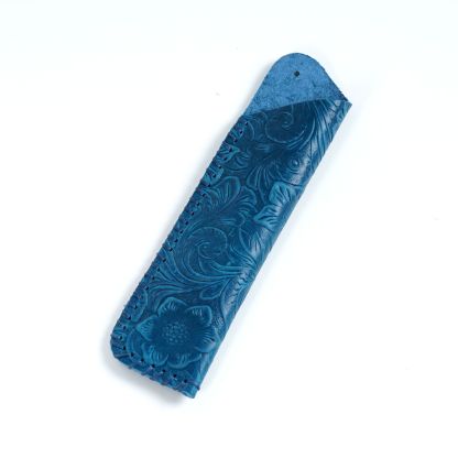 革 ペンホルダー 2本差し 唐草模様 ペンケース