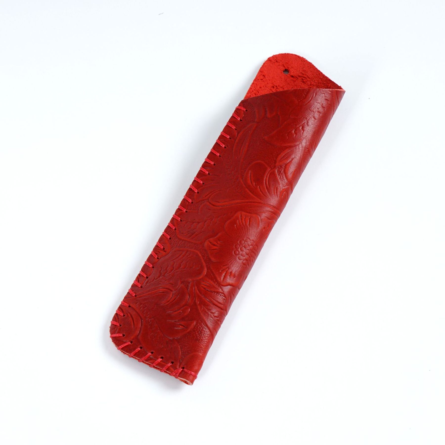 革 ペンホルダー 2本差し 唐草模様 ペンケース