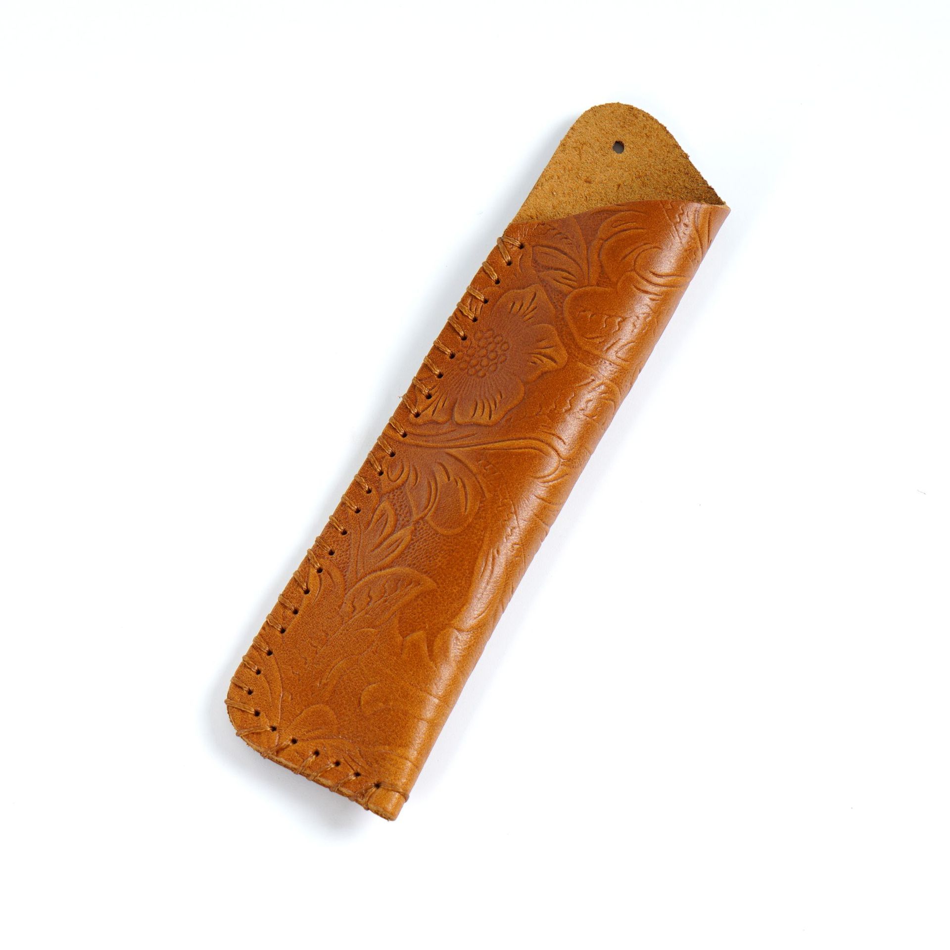 革 ペンホルダー 2本差し 唐草模様 ペンケース