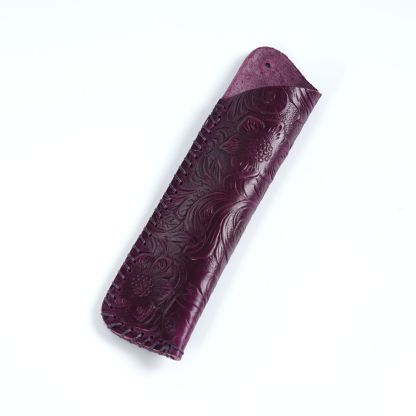 革 ペンホルダー 2本差し 唐草模様 ペンケース