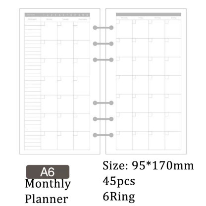 マンスリー ノート 用紙 6穴 A6 ルーズリーフバインダー対応