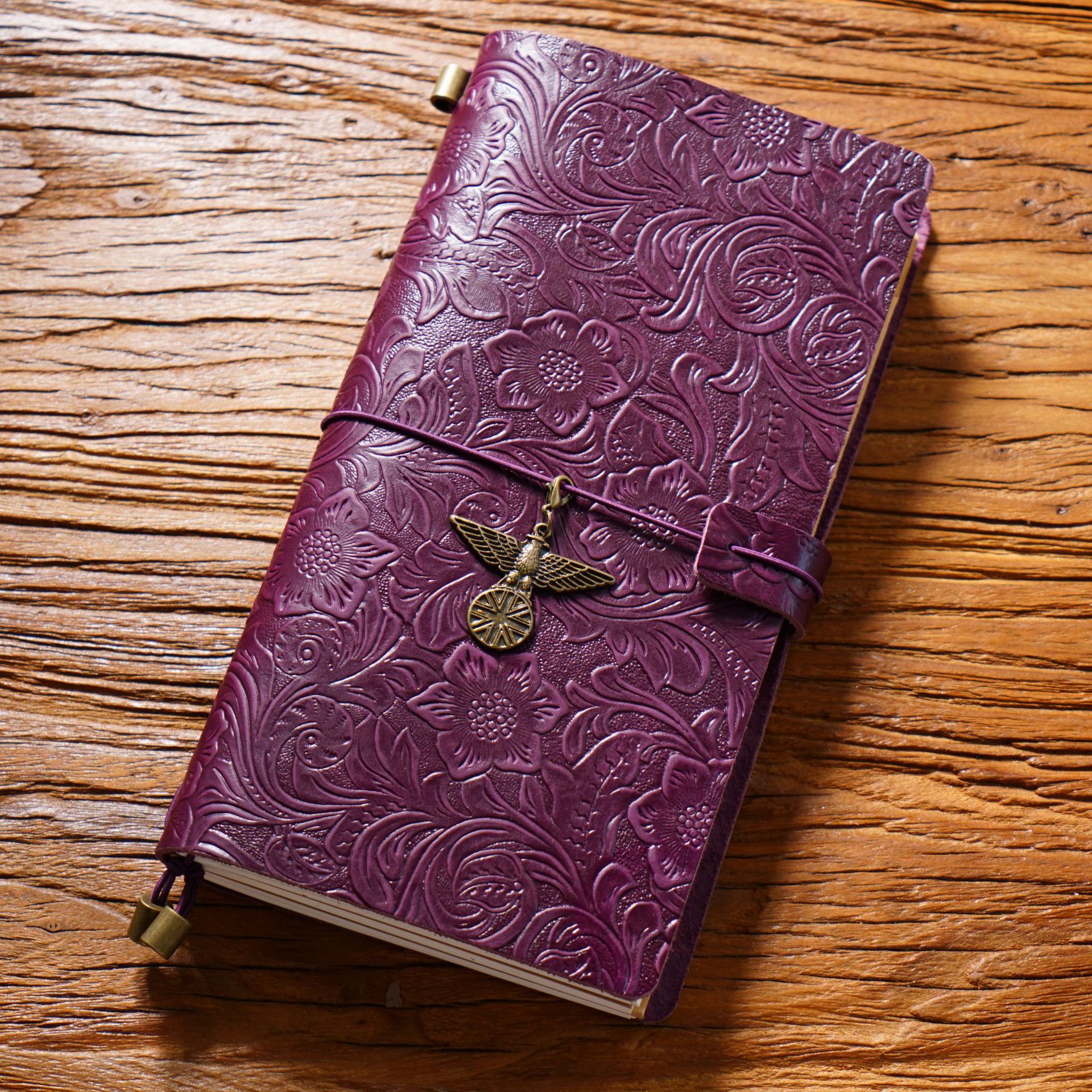 レギュラーサイズ システム手帳 唐草模様 革カバー ノート