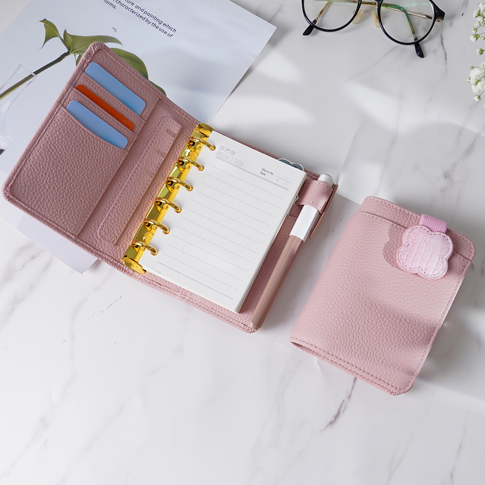 A7 6穴 バインダー 大容量 財布式 革カバー ノート