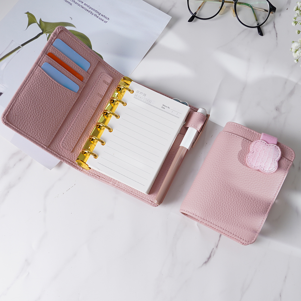 A7 6穴 バインダー 大容量 財布式 革カバー ノート