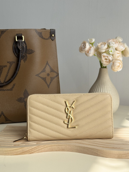 モノグラム・サンローラン「Saint Laurent」フルジップウォレット（グレインパウダーテクスチャー キルティングレザー）-ISETAN PRESTIGE CURATED