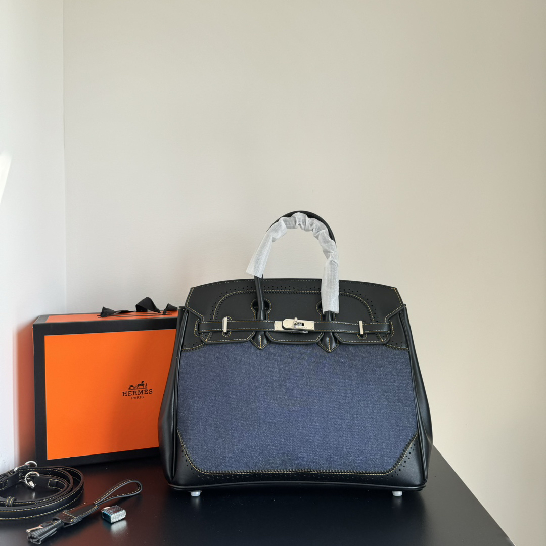 エルメス「Hermès」Birkin 30 ツートーン キャンバス×レザー ショルダーバッグ