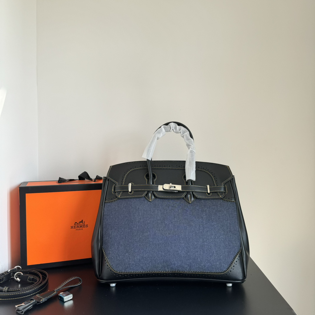 エルメス「Hermès」Birkin 30 ツートーン キャンバス×レザー ショルダーバッグ