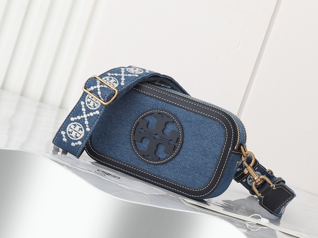 トリー バーチ「Tory Burch」ミラー デニム カメラバッグ ショルダー/クロスボディ デニムブルー