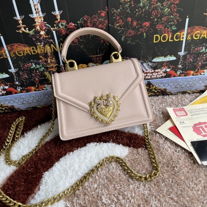 ドルチェ・アンド・ガッバーナ「D&G」パウダーピンク チェーン レザートップハンドルバッグ
