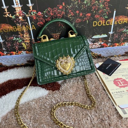 ドルチェ・アンド・ガッバーナ「D&G」エメラルドグリーン チェーン レザートップハンドルバッグ