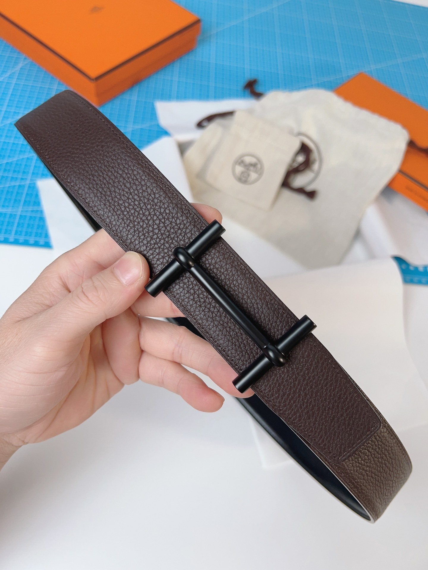 エルメス「Hermès」 ダブルフェイス トゴ革 ベルト100MM