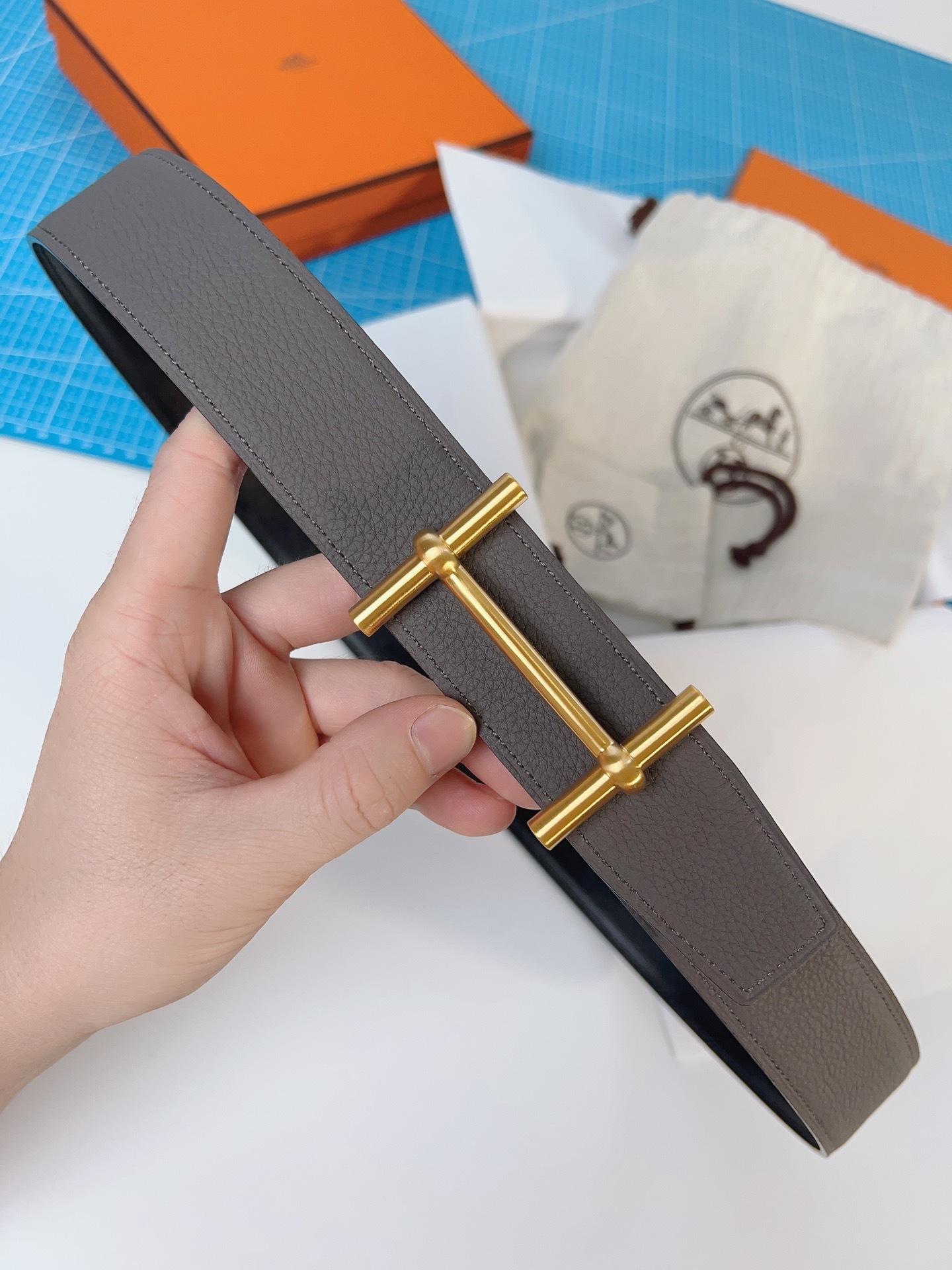 エルメス「Hermès」 ダブルフェイス トゴ革 ベルト100MM