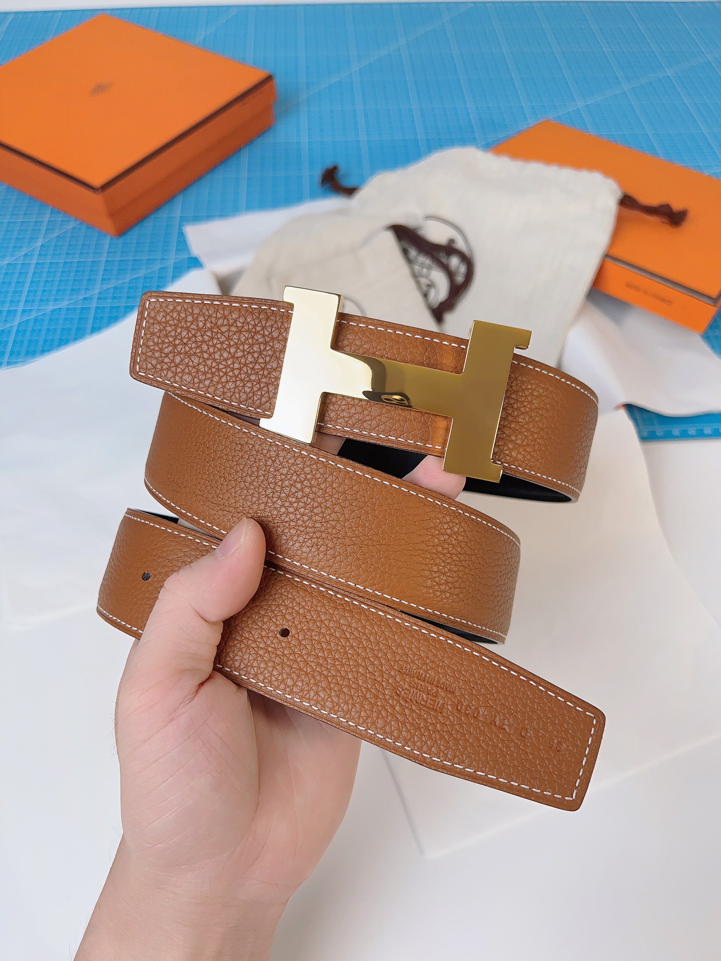 エルメス「Hermès」 ダブルフェイス トゴ革 ベルト100MM