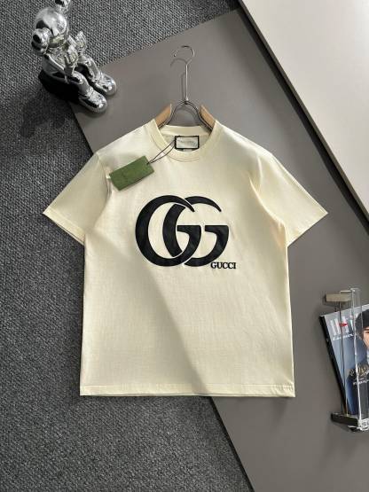 グッチ「Gucci」革刺繍アルファベットlog半袖Tシャツ