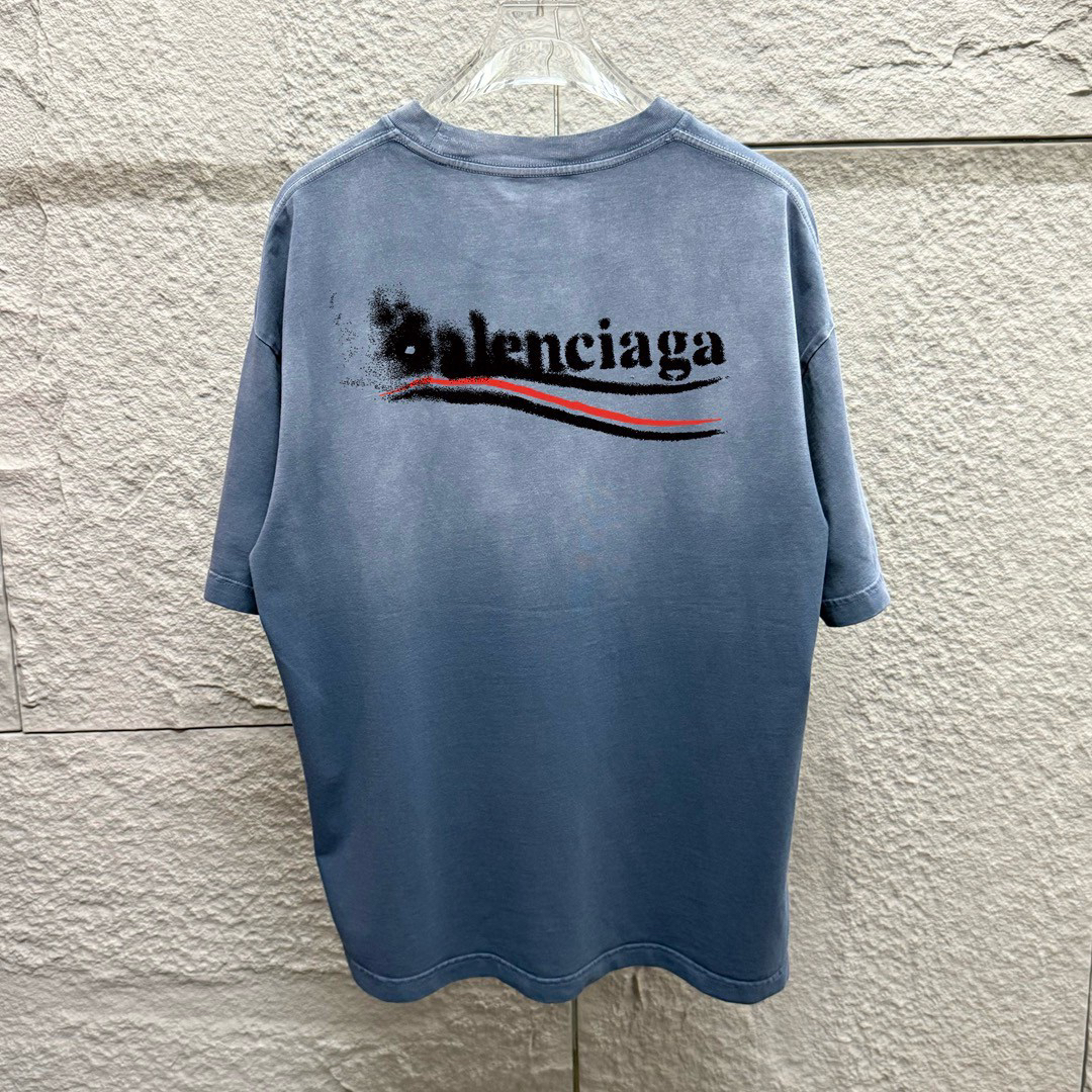 バレンシアガ「Balenciaga」2025早春新重工酸洗グラデーション旧半袖Tシャツ