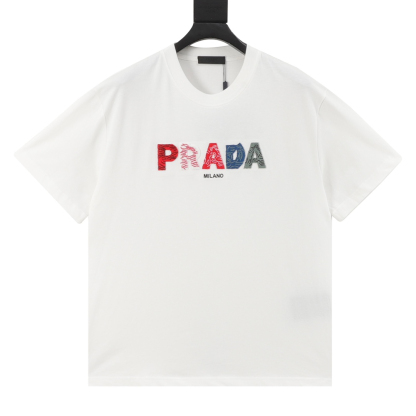 プラダ「Prada」3D ブラッシュド グラフィティ エンブロイダリー Tシャツ
