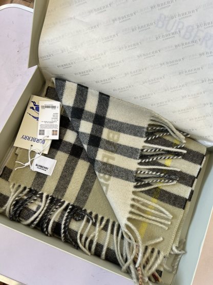 バーバリー「Burberry」コントラスト チェック マフラー (ベージュ×オリーブ)30*168CM