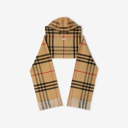 バーバリー「Burberry」フード付き チェック ウールマフラー (210×30cm)