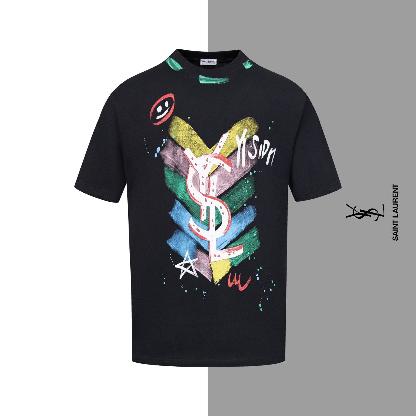 サンローラン「Saint Laurent」カラフルグラフィティロゴ ショートスリーブTシャツ
