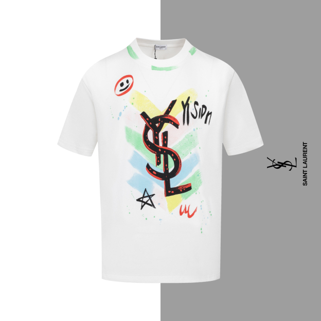 サンローラン「Saint Laurent」カラフルグラフィティロゴ ショートスリーブTシャツ