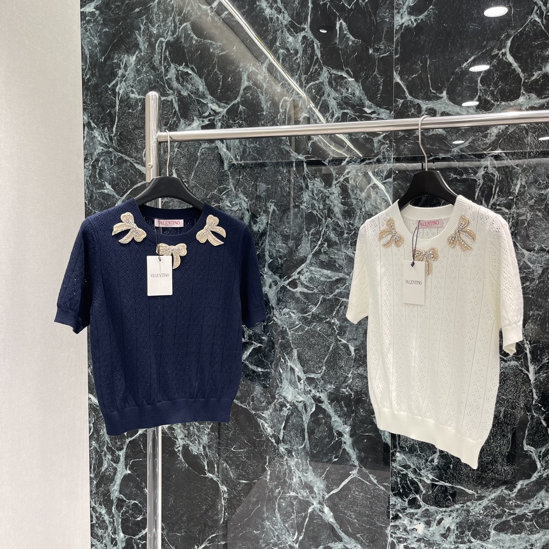 ヴァレンティノ「Valentino」ション ボウタイ レースニット 半袖Tシャツ
