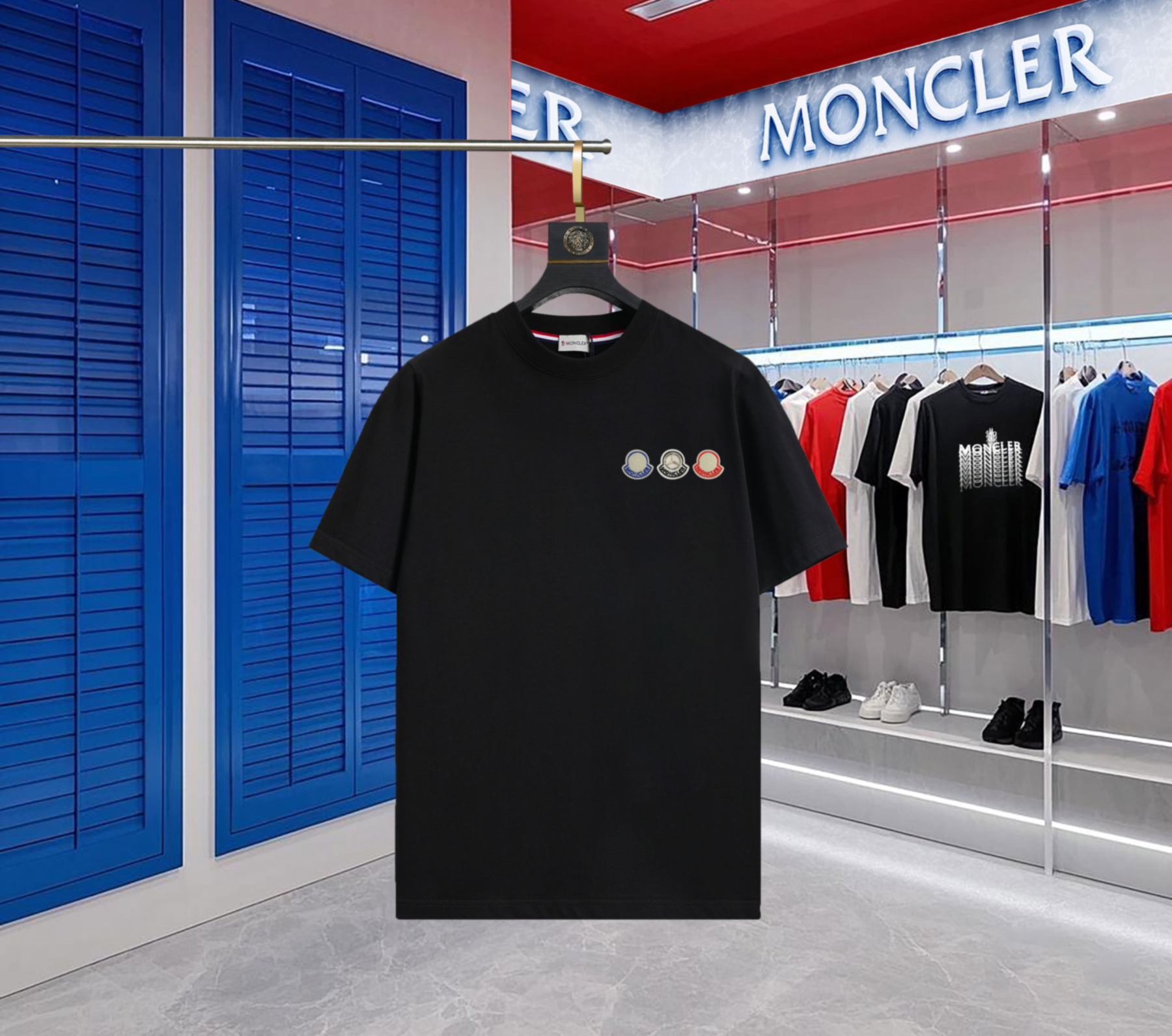 【ワンフォーワン】モンクレール「Moncler」ロゴエンブロイダリー クルーネックTシャツ【在庫僅少】