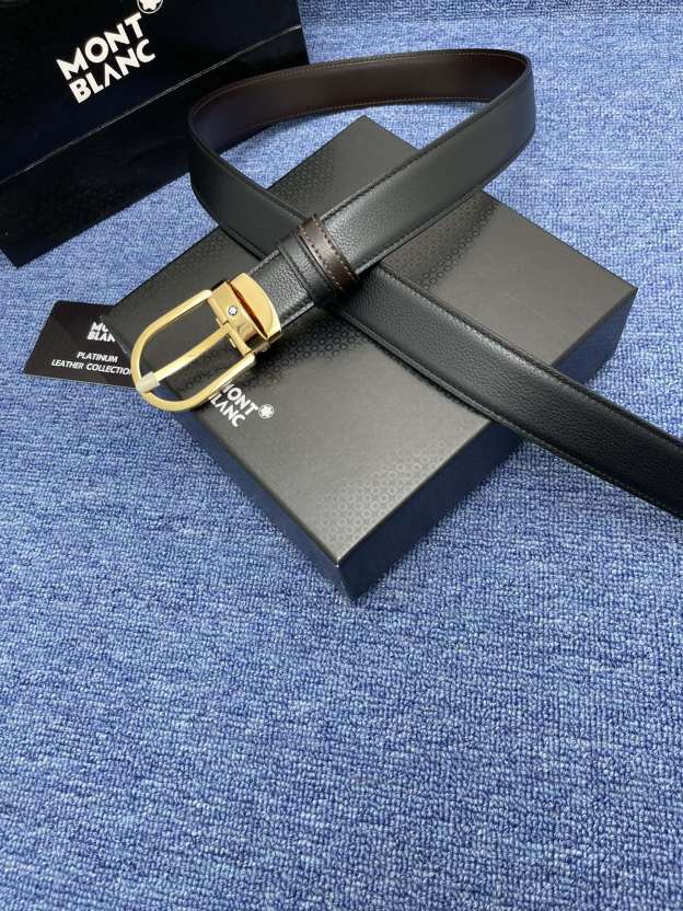 モンブラン「Montblanc」 クラシックコレクション ヘッドレザー ブラスバックル ベルト100cm