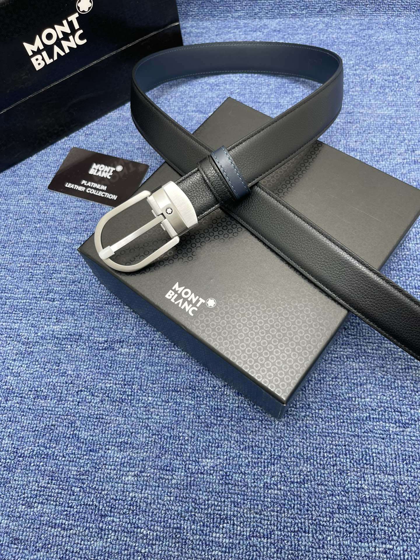 モンブラン「Montblanc」 クラシックコレクション ヘッドレザー ブラスバックル ベルト100cm