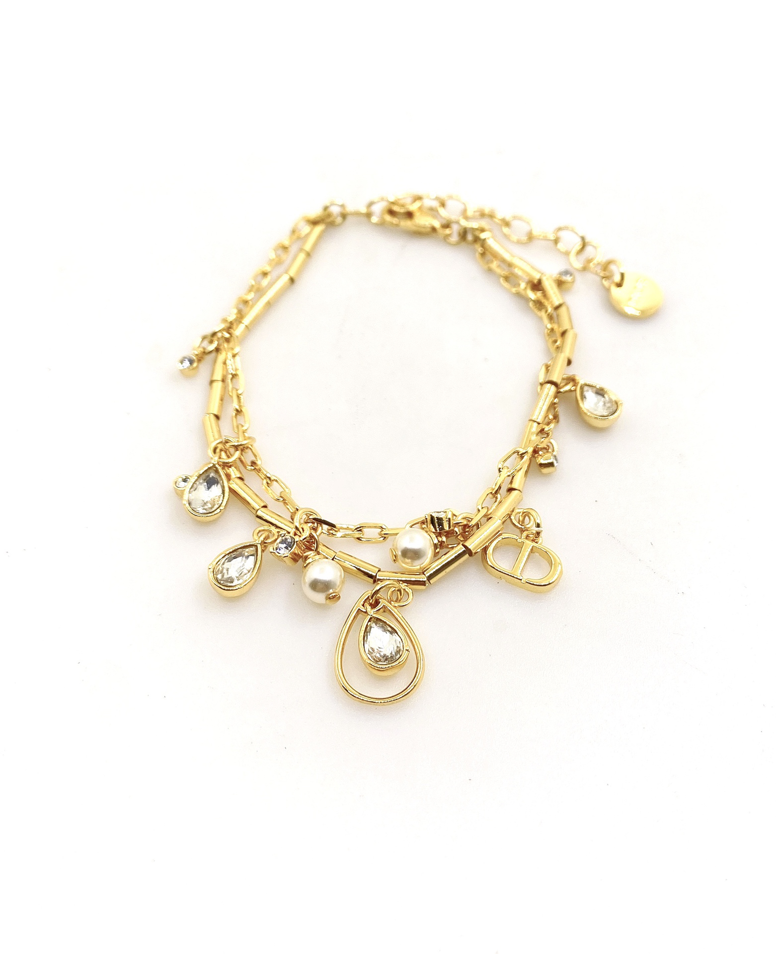 シャネル「Chanel」ドロップクリスタル ダブルチェーン ブレスレット ブレスレット