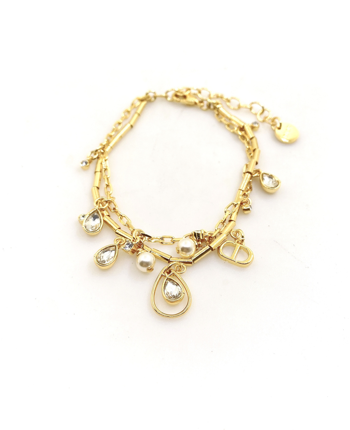 シャネル「Chanel」ドロップクリスタル ダブルチェーン ブレスレット ブレスレット