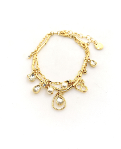 シャネル「Chanel」ドロップクリスタル ダブルチェーン ブレスレット ブレスレット