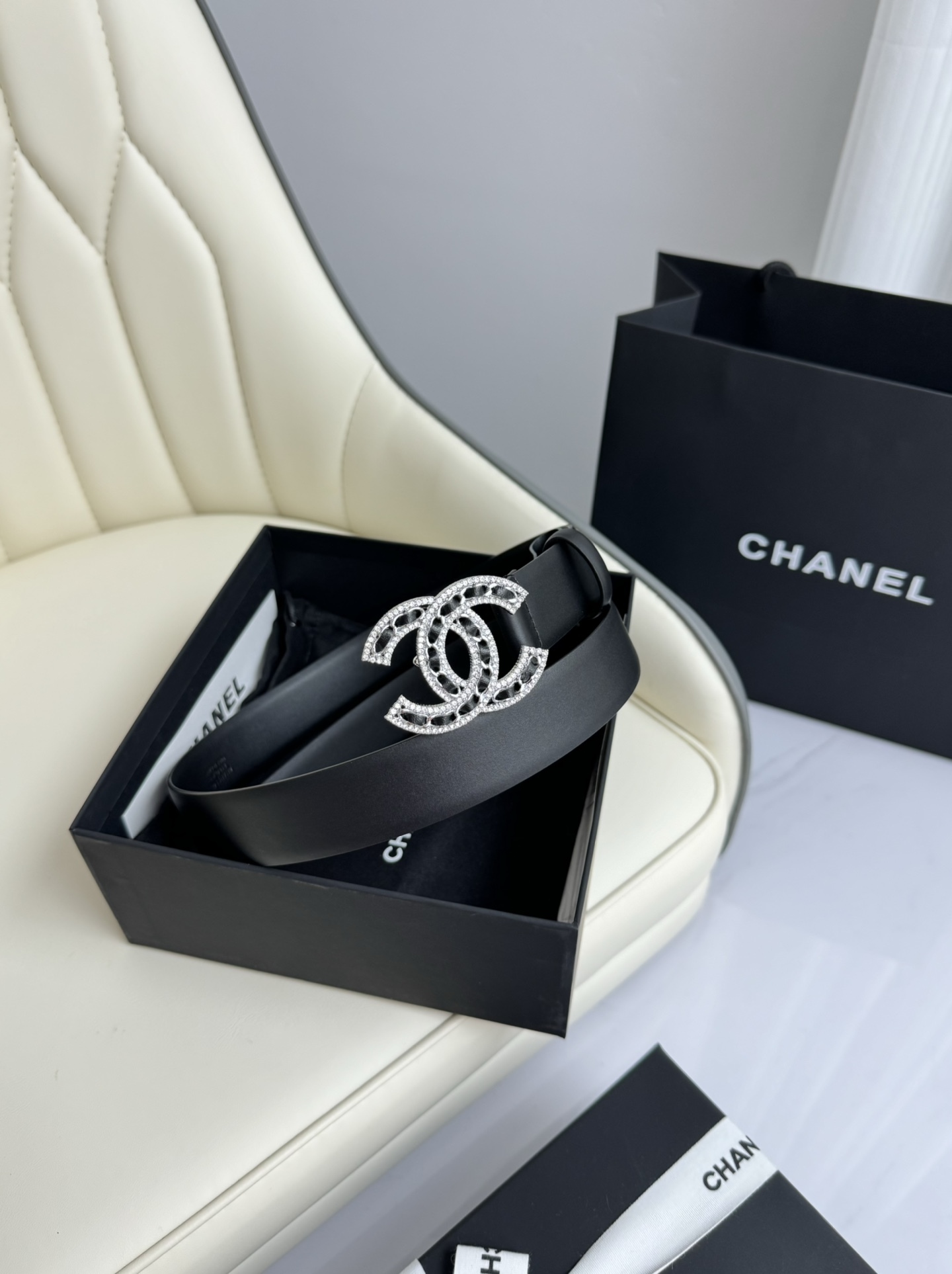 シャネル「Chanel」ダブルC クリスタルベルト ベルト100CM